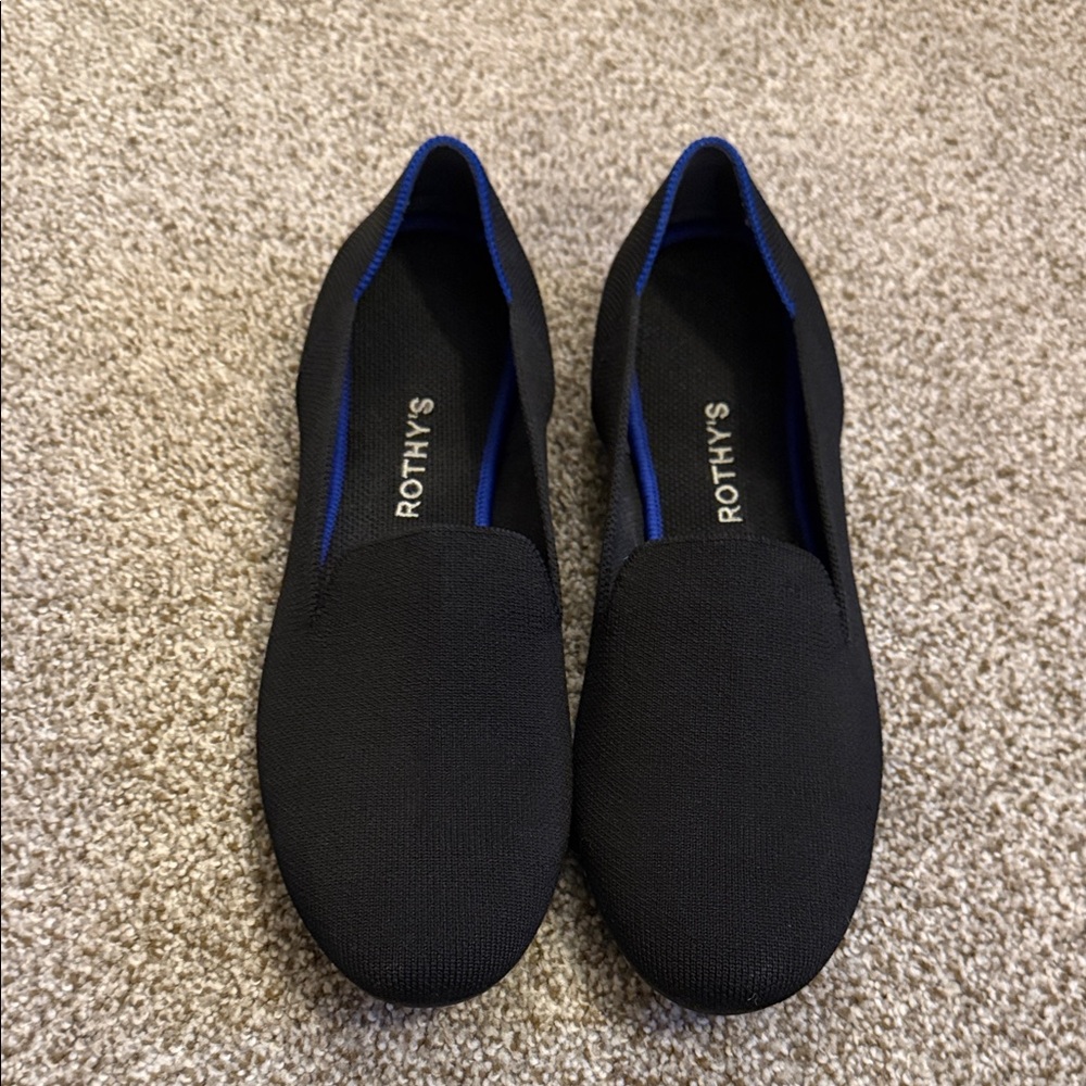 Rothy's Black Knit Slip-On Flats with Blue Accent Trim